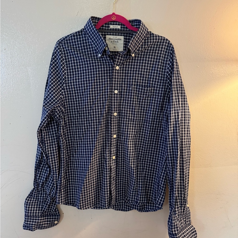 Abercrombie & Fitch Navy and White Plaid Shirt